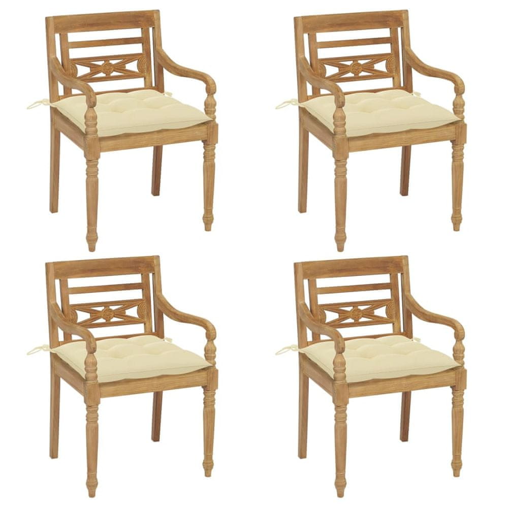 Vidaxl Batavia stoličky s podložkami 4 ks tíkový masív